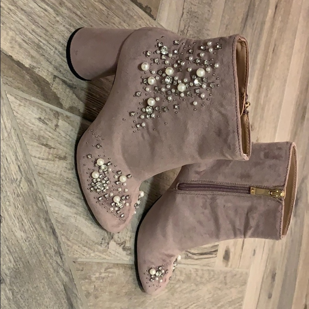 Zara Pearl and Crystal Velvet booties